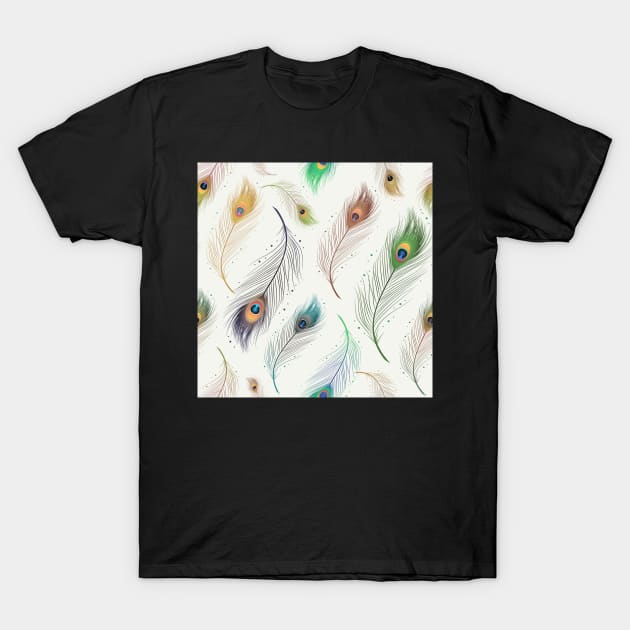 Peacock Feathers Pattern T-Shirt by edwardecho